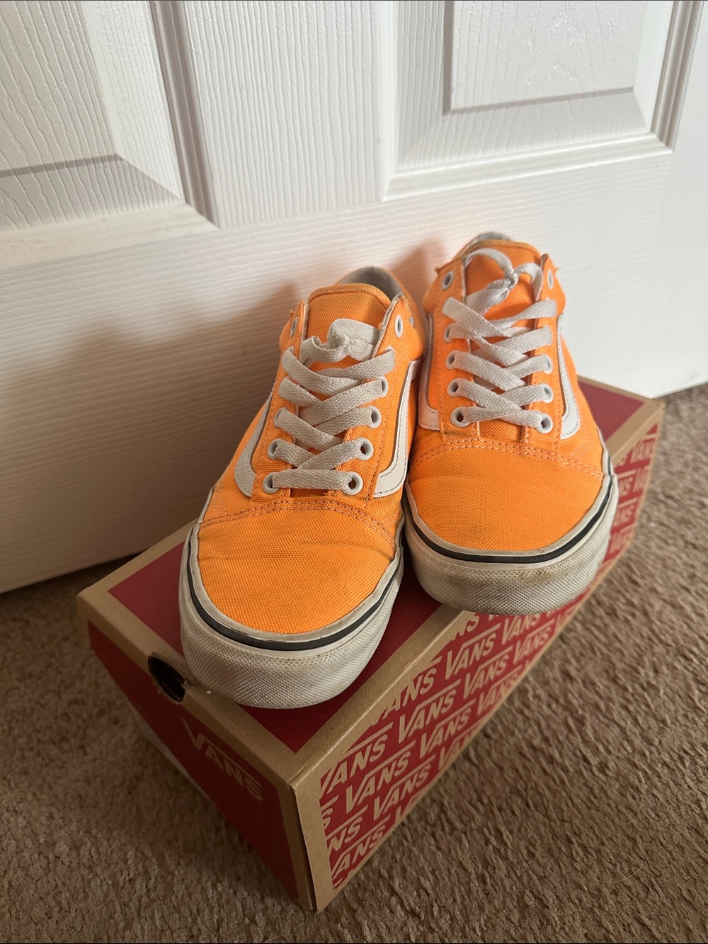Vans Orange Canvas Low-Top Sneakers with White Stripe